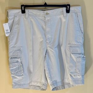🌟HP🌟IZOD Stone Saltwater 100% Cotton Cargo Shorts Flat Front Velcro Pockets 42W